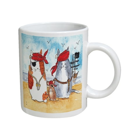 

KuzmarK Coffee Cup Mug 11 Ounce - Pirate Cats and Rat Art by Denise Every
