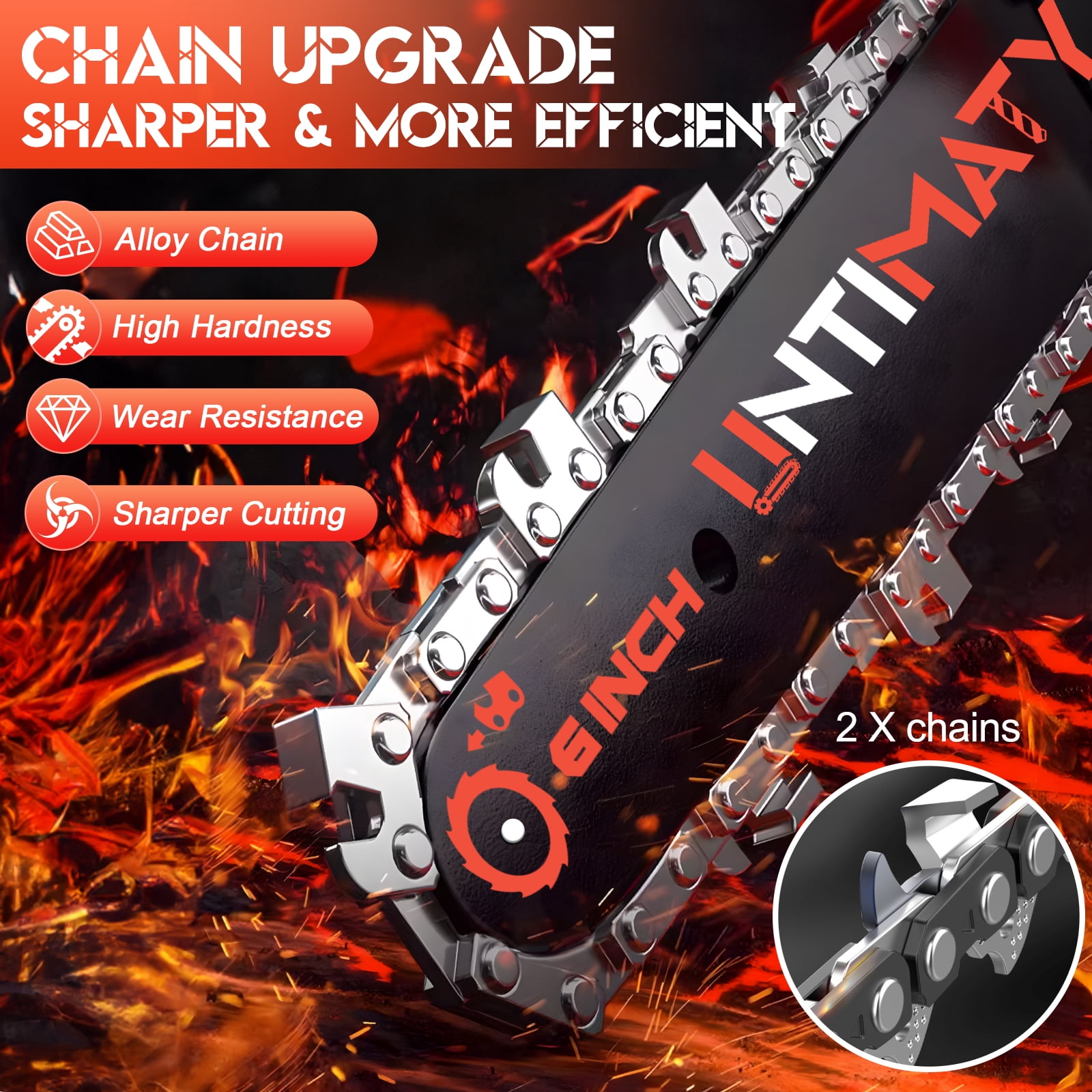 UNTIMATY Mini Chainsaw 6 Inch, 21V Cordless Electric Chainsaw with 2 Batteries & 2 Chains, Safety Lock, Handheld Chain Saw for Tree Trimming Wood Cutting Pruning