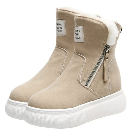 

Fesfesfes Snow Boots Womens Winter Ankle Boots Ladies Warm Lined Booties Thickening Shoes Zip Flat Sneakers Outdoor Booties Women s Boots 6(37)