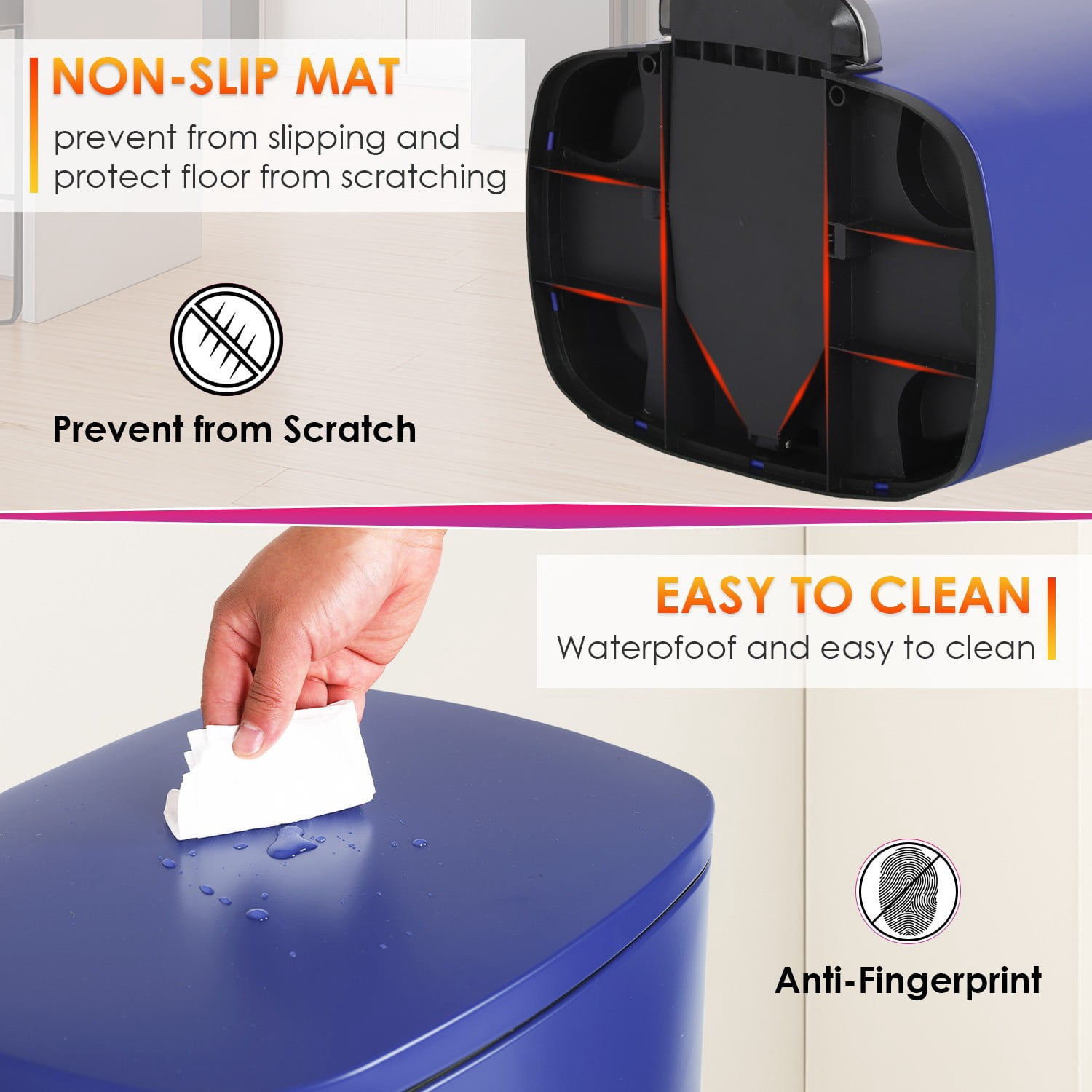 FASCK 13 Gallon/50 L Garbage Can Kitchen Trash Can with Lid for Office Bedroom Bathroom Step Trash Bin Fingerprint-Proof Brushed Stainless Steel 13 Gallon / 50 Liter,Deep Blue