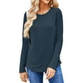 thumbnail image 2 of Basic T Shirts for Women Women's Fashion Solid Color Round Neck Long Sleeve T-shirt Casual Autumn Tops, 2 of 7