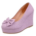 thumbnail image 2 of Willtoo Women's Bow Platform Wedge High Heels Ankle Strap Pumps Light Purple, 2 of 3