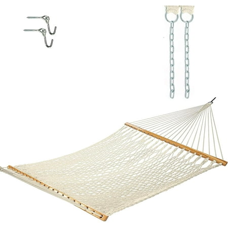 Castaway Living 13 ft. Double Traditional Cotton Rope Hammock w/ Extension Chains & Tree Hooks