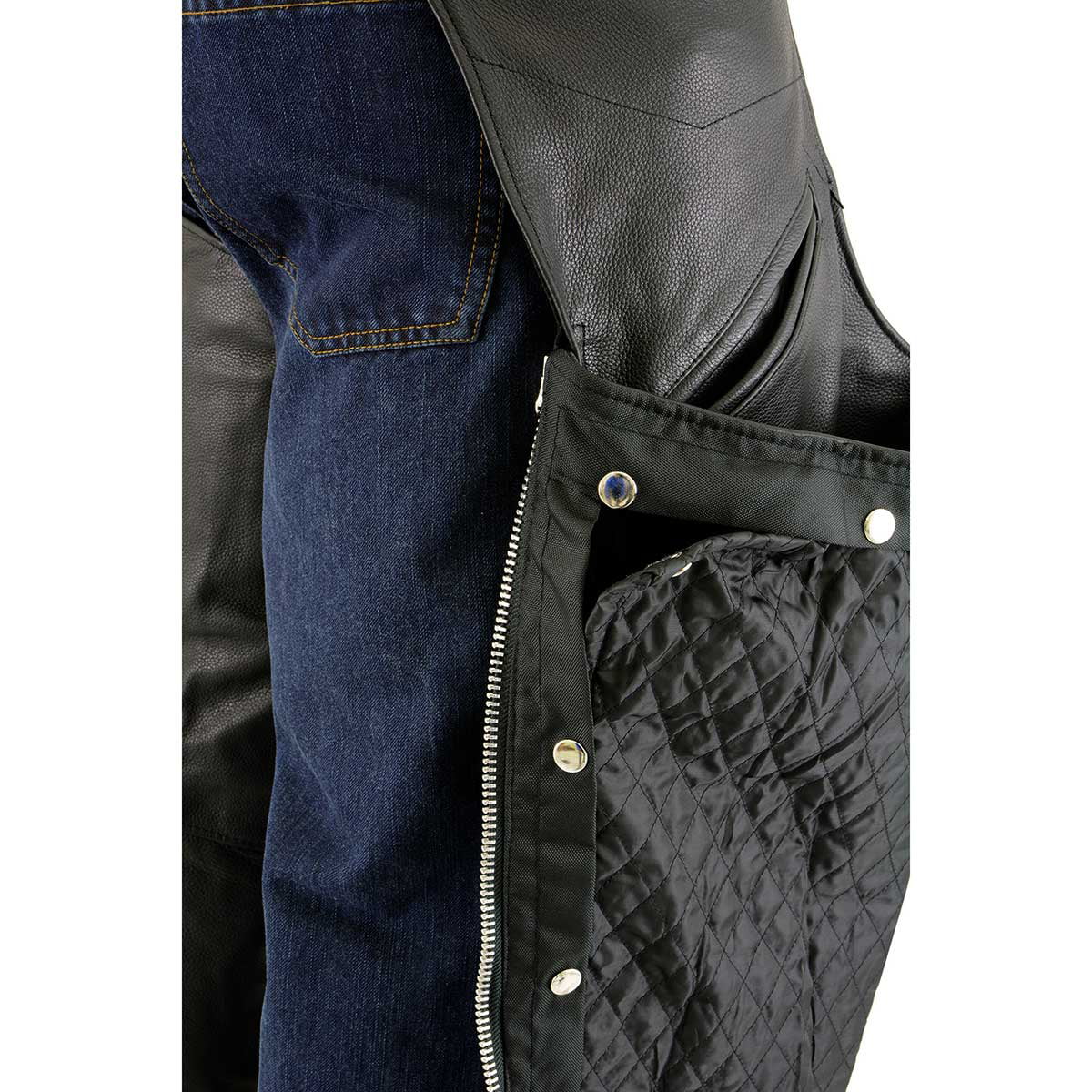 Black, X-Large Milwaukee Slash Pocket Leather Chaps with Removable Thermal Liner 