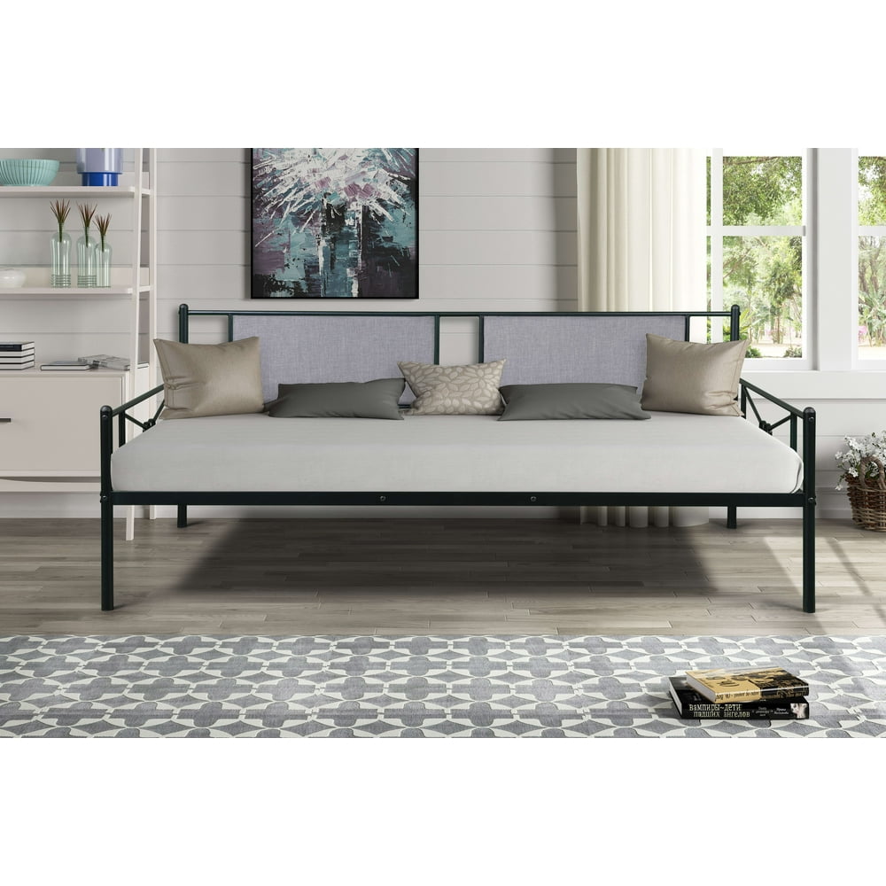 Metal Daybed Twin Bed Frame with Upholstered Sideboard, Metal and