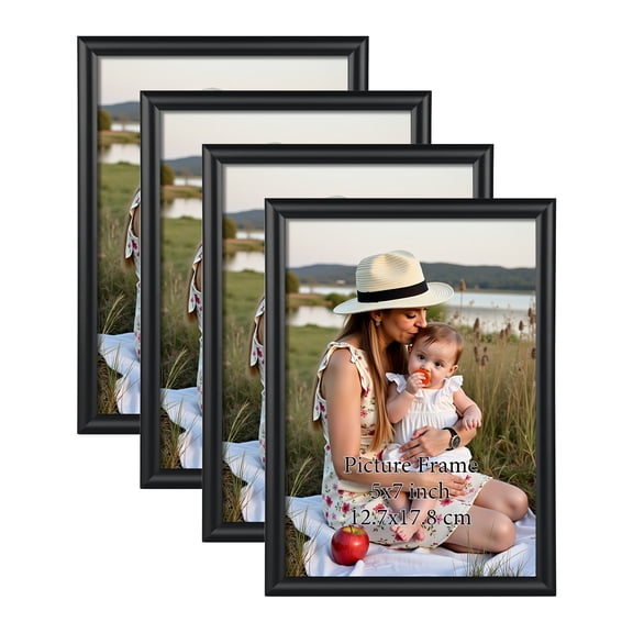 4-Pack 5x7 Classic Black Picture Frames for Wall Display