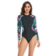 thumbnail image 2 of SWSMCLT Women's Surfing Skinny Swimsuit High Waisted Padded Long Sleeve One Piece Rash Guard Stretch High Neck Bathing Suit Leaf 8, 2 of 4