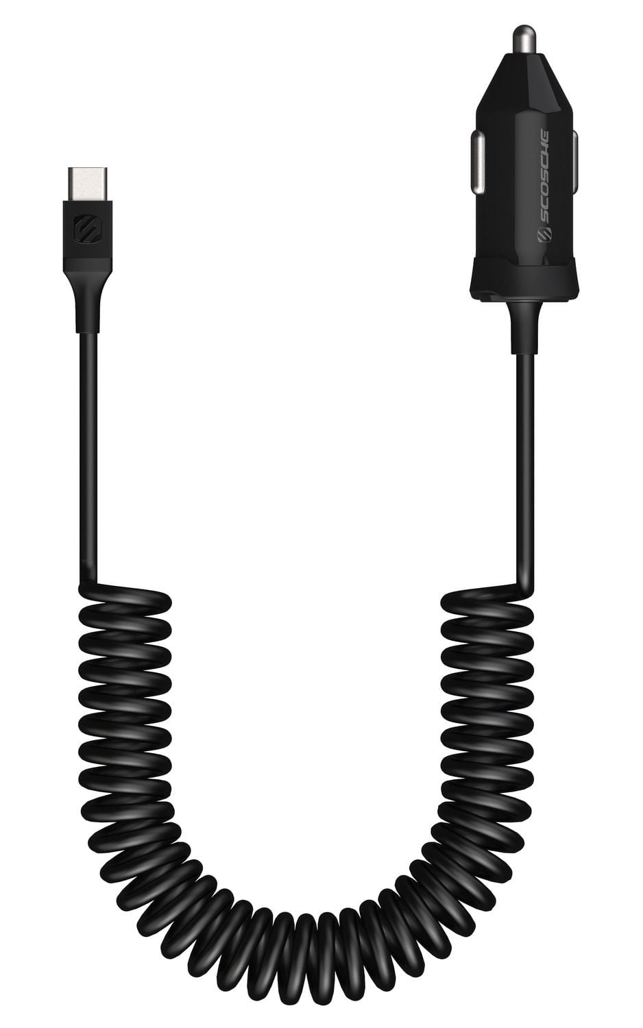 SCOSCHE CPDC203-SP PowerVolt 20W USB Type-C Power Delivery 3.0 Fast Car Charger with Attached 3-foot Adjustable Coiled Cable for ALL USB-C Devices