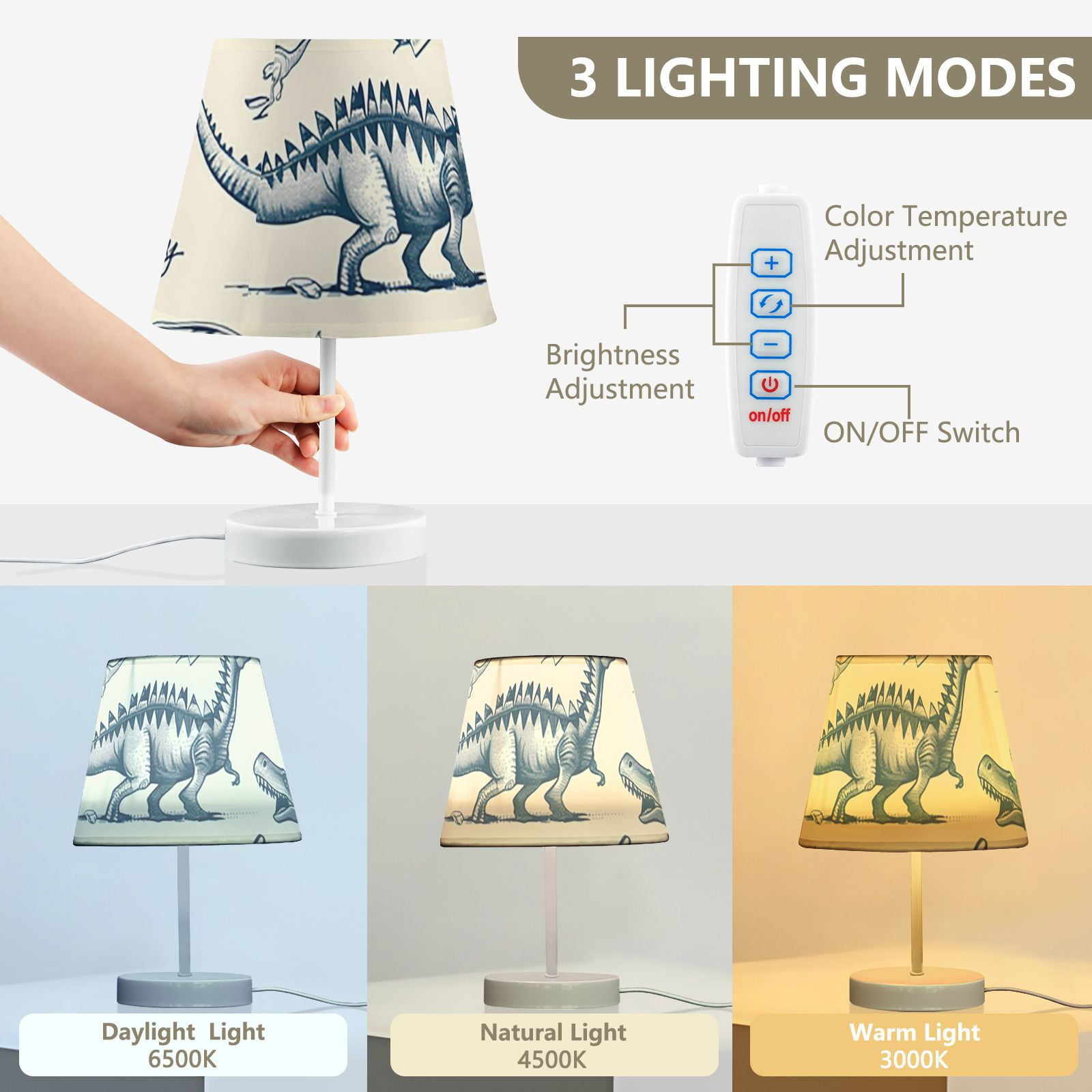 Hand-drawn Dinosaurs LED Desk Lamp Table Lamp USB Bedside Nightstand Small Lamp for Bedroom Living Room Kids Room