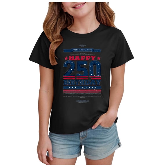 GEWSEY Kids 250 Anniversary USA Shirts 250 Year American Flag Tshirt Boys and Girls Happy 250th Tee 4th of July Tops 11-12 Years Black