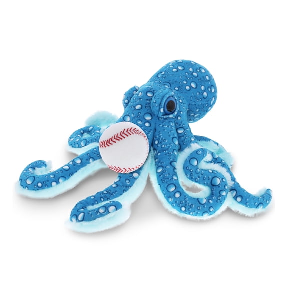 DolliBu Blue Octopus Stuffed Animal with Baseball Plush - Soft Huggable Octopus, Adorable Playtime Plush Toy, Cute Wildlife Gift, Super Soft Plush Doll Animal Toy for Kids and Adults - 16 Inches