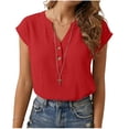 thumbnail image 3 of Horkkom Dress Shirts for Women Summer V Neck Button Short Sleeve Tops Business Work Casual Tops L, 3 of 7
