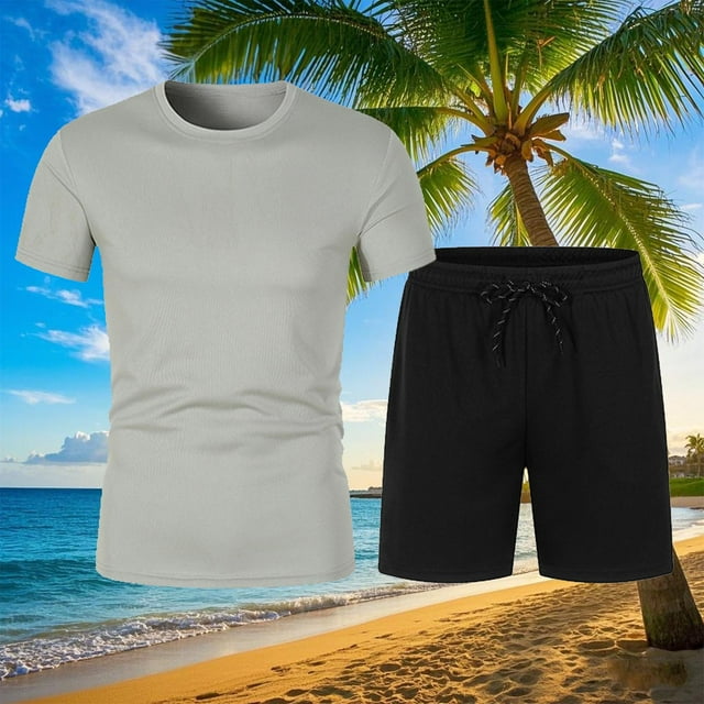 Weiqiqre Ensemble 2 Pcs pour Hommes T-Shirt à Manches Courtes Col Rond et Shorts à Cordon de Serrage Survêtement