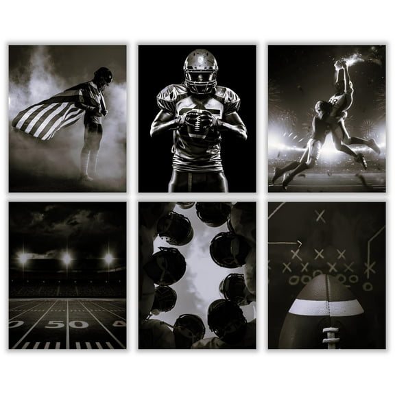 Football Posters - Set of 6 Unframed - Football Decor, Black and White Wall Art, Man Cave Decor, Teen Room Decor, Football Pool Posters for Teenager Boys Girls Men Guys Kids (Football)