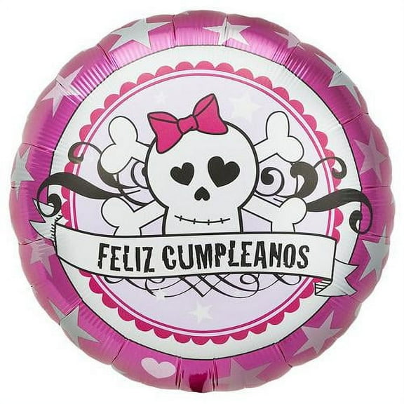 LOONBALLOON Pirates Balloons, 18″ FELIZ CUMPLEANOS SKULLY PINK