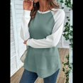 thumbnail image 4 of Tops Casuales de Punto Gofre con Cuello Redondo y Larga con Bloques de Color para Mujer Verde XL, 4 of 10