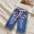 thumbnail image 6 of NAISIBABY Kids Girls Jeans, High Rise Loose Cute Wide Leg Fashion Denim Pants with Lace Belt Blue Size 2T, 6 of 6