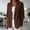 Brown, variant on Women Cotton Linen Single Button Blazer, Notched Lapel 3/4 Cuffed Roll Sleeve Loose Casual Suit Jacket with Dual Front Storage Pockets Brown L