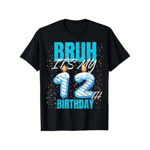 children’s wear Bruh It's My 12th Birthday Shirt for Boys and Girls Funny Retro Birthday Gift Kids Graphic T-Shirt