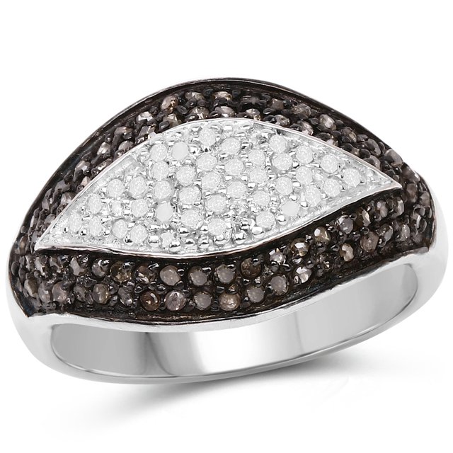0.50 Carat Genuine Champagne Diamond and White Diamond .925 Sterling Silver Ring QJ Model