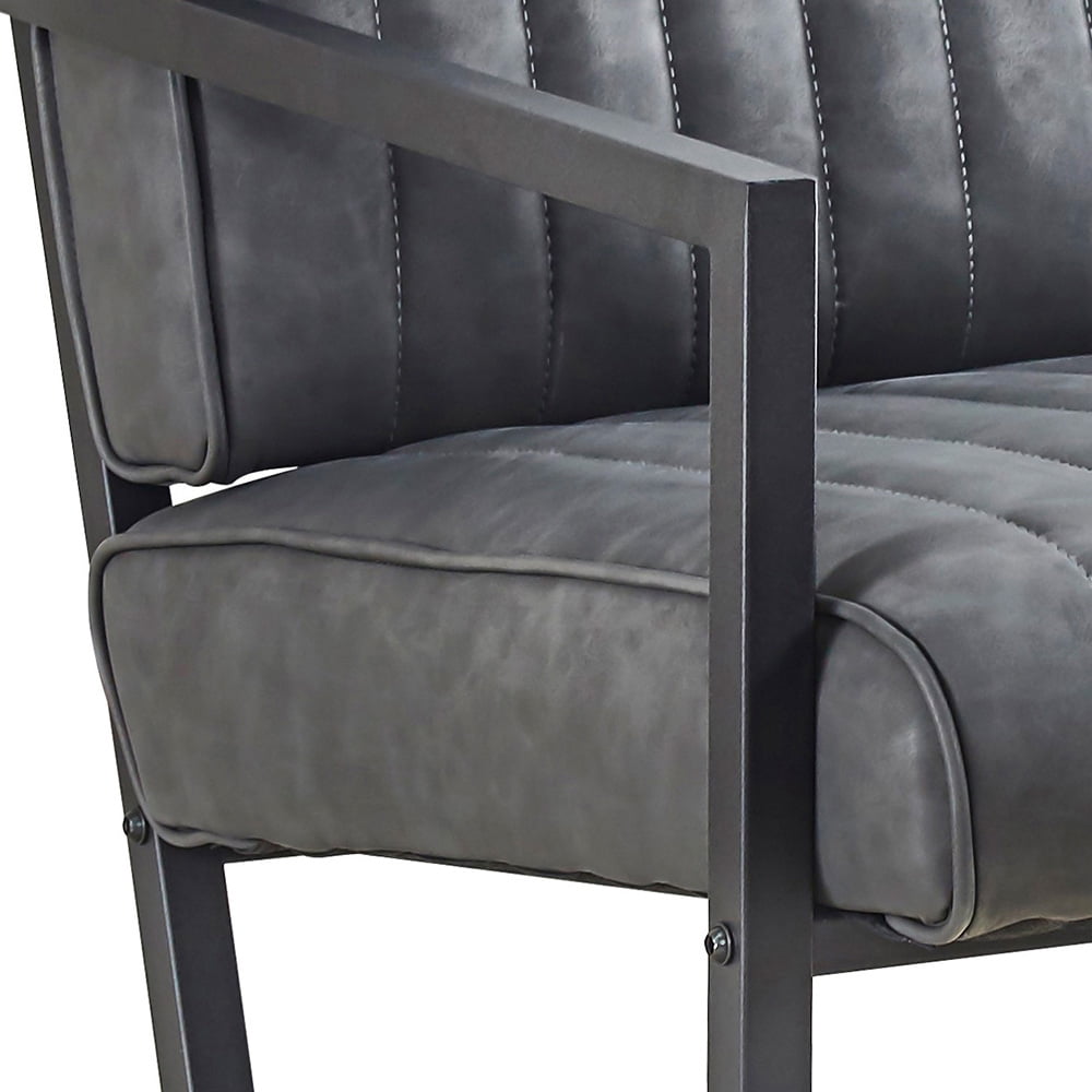 Lowestbest Modern PU Leather Sofachair, Lounge Chair with Steel Arm and Upholstered Cushion, Leisure Chairs for Bedroom Dining Room, Dark Grey Lowestbest Modern PU Leather Sofachair, Lounge Chair with Steel Arm and Upholstered Cushion, Leisure Chairs for Bedroom Dining Room, Dark Grey