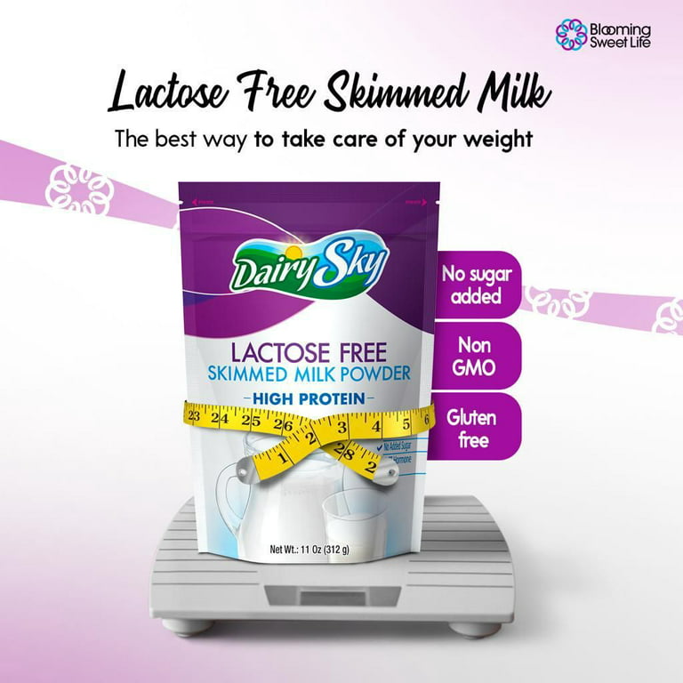 DairySky Lait en poudre sans lactose – Lait laitier sans gras en poudre  durable dans des sachets refermables – Haute teneur en protéines, casher,  sans