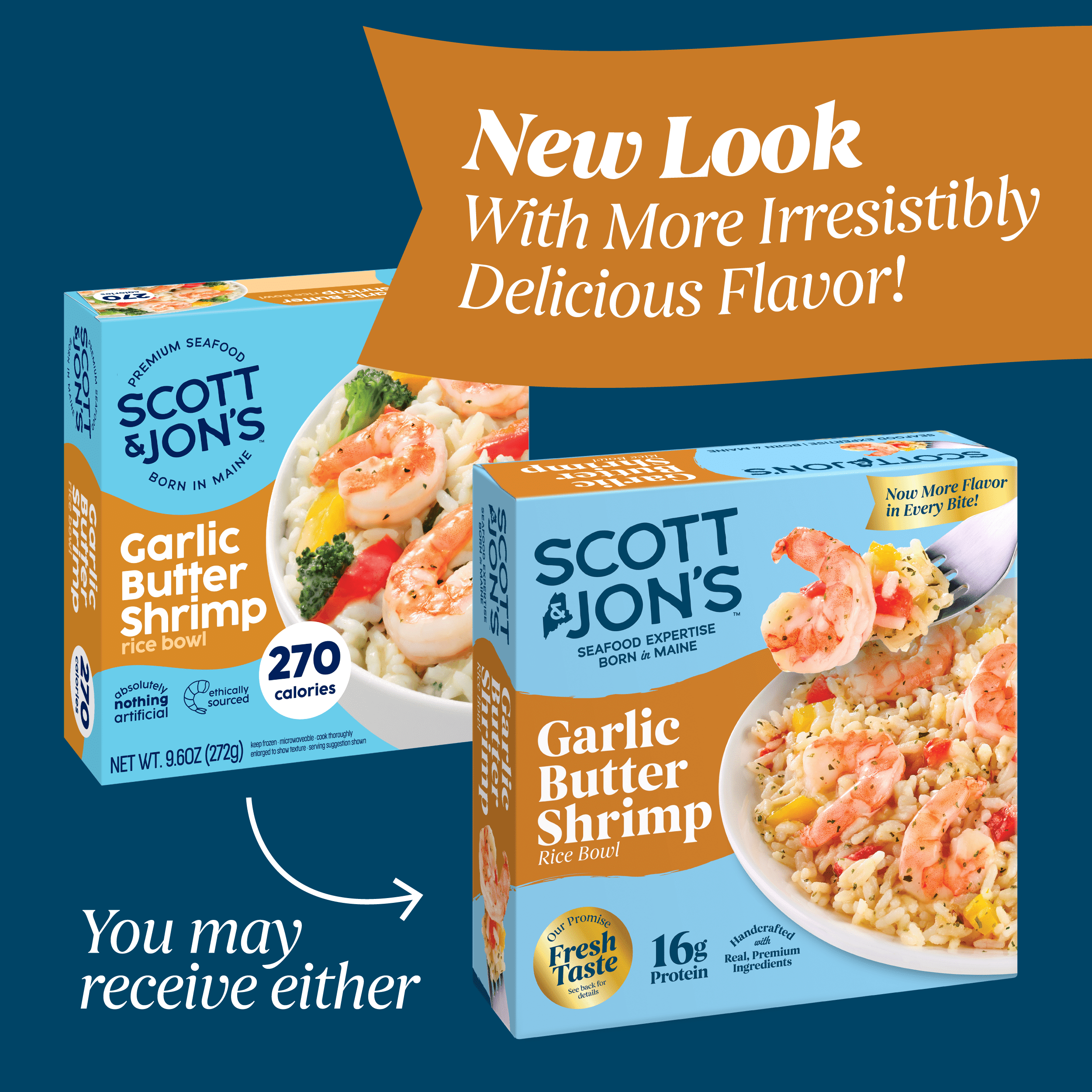 Scott & Jon’s Frozen Meals, Garlic Butter Shrimp Rice Bowl, Microwave Meals, Frozen Dinner for One, 9.6 oz