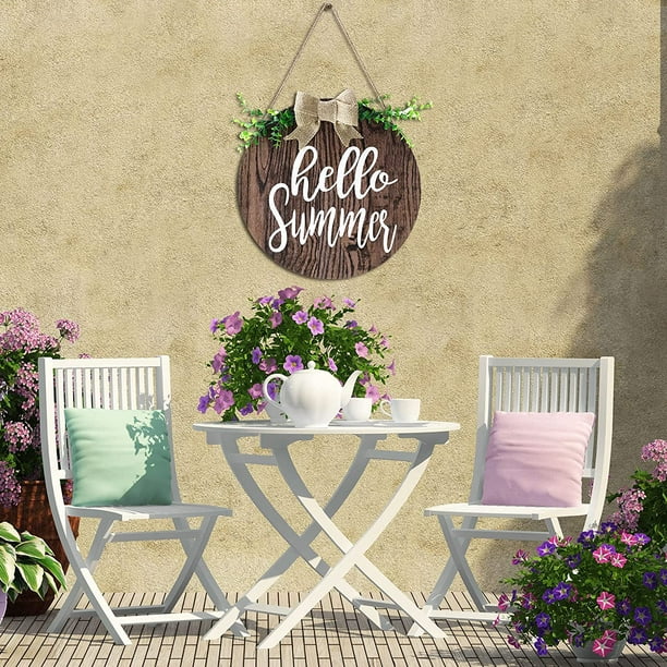 Hello Summer Sign Wooden Farmhouse Summer Decor Rustic Hanging Wood Wall  Sign Decorative Summer Wood Sign for Home Window Wall Indoor Outdoor Decor