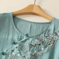 thumbnail image 4 of Taqqpue Cotton Linen Tops for Women Casual Solid Color Crew Neck Roll Up Short Sleeve T-Shirt Loose Fit Shirts Trendy Cute Floral Embroidered Button Blouse Tops, 4 of 9
