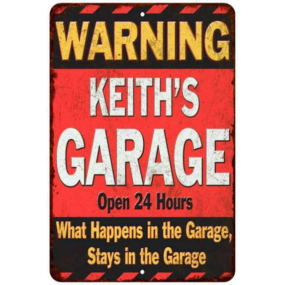 KEITH'S Garage Warning Man Cave Wall Decor 8x12 Metal Sign 108120030062