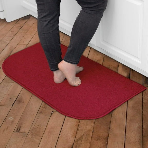 Solid Accent Rug: 18" x 30" Stain Resistant Kitchen or Living Room Floor Mat, Latex Backing, Machine Washable, Red