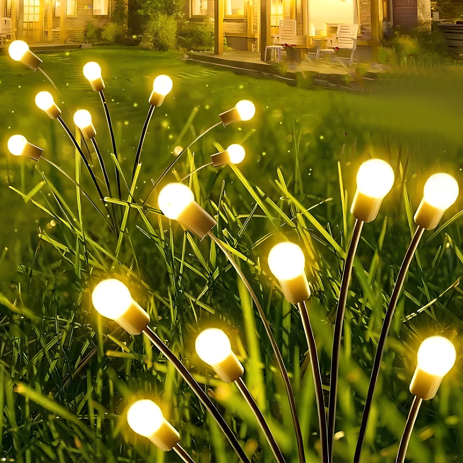 YTKUS Solar Garden Lights Outdoor Waterproof 2 Lighting Modes 6 pack 32 LED Solar Swaying Lights Firefly Path Lights Warm White