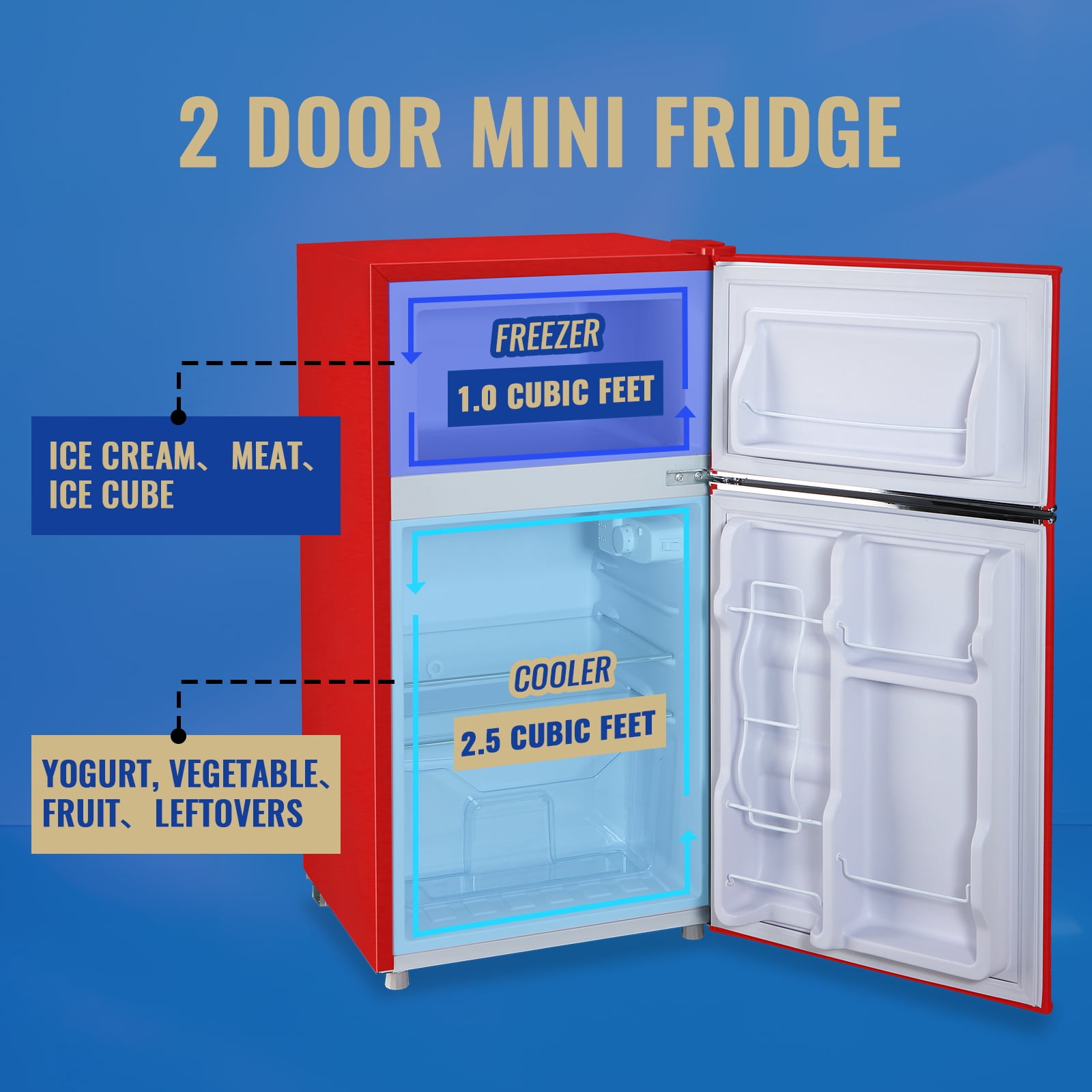 Tacool 3.5 Cu.ft Retro Mini Fridge with Freezer, 2 Door Small Refrigerator with 7 Adjustable Thermostat for Home, Red