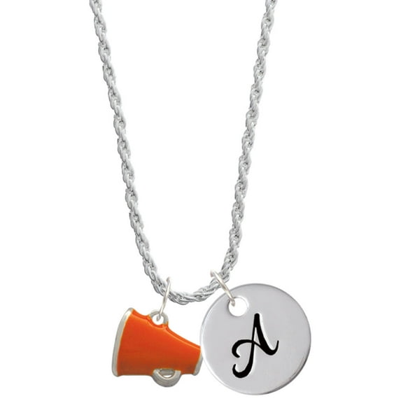 Delight Jewelry Silvertone Small Orange Megaphone Silvertone Script Initial Disc - A - Charm Necklace, 20"+3"