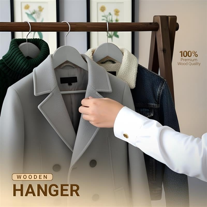 Utopia Home Premium Wooden Hangers 20 Pack - Heavy Duty & Durable Coat Hanger - Wood Hanger with 360-Degree Rotatable Hook - Clothes Hangers with Non-Slip Shoulder Notches For Shirts & Coats Grey