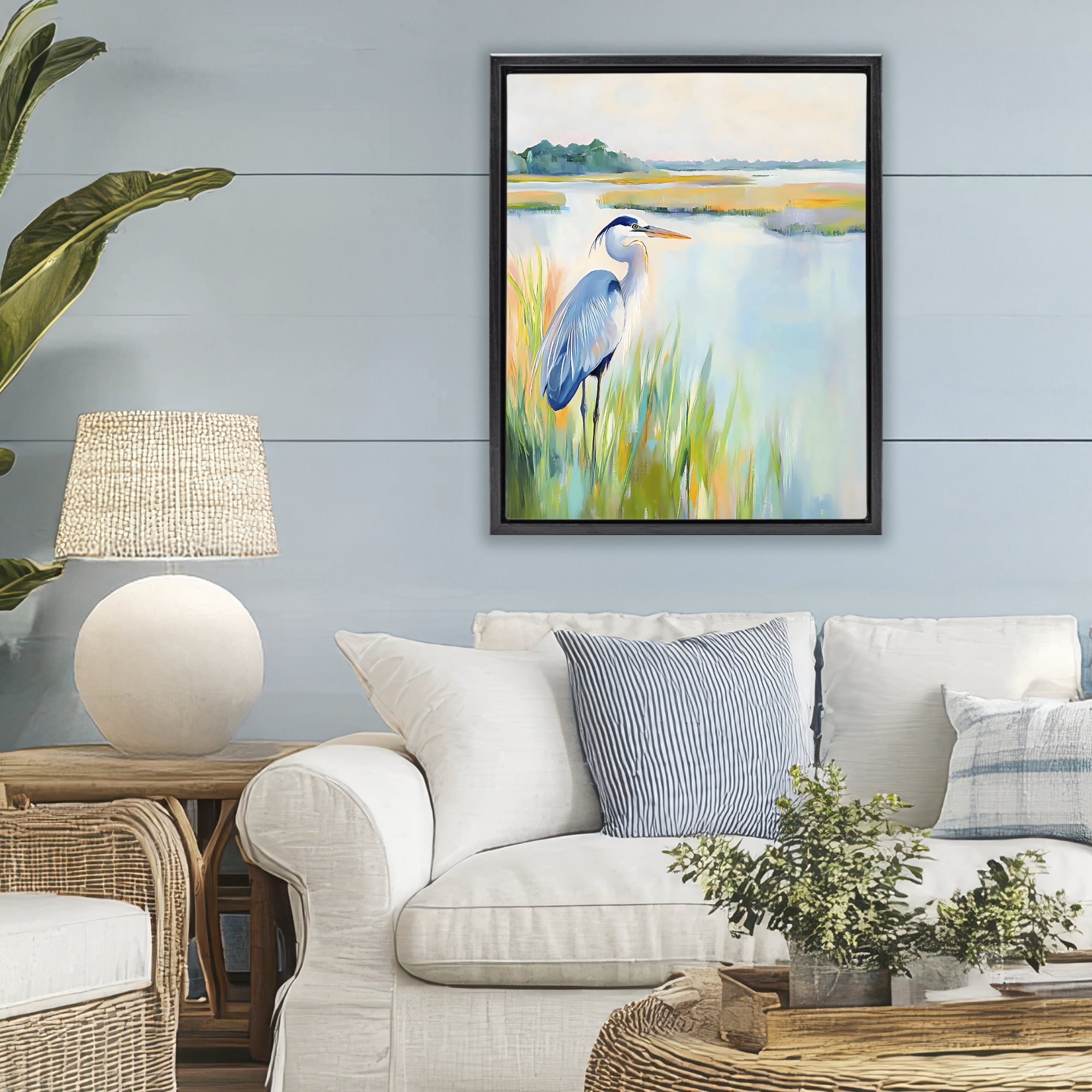 Stupell Industries Heron Perched in the Grass Black Framed Floater Canvas Wall Art, design by Creative Studio