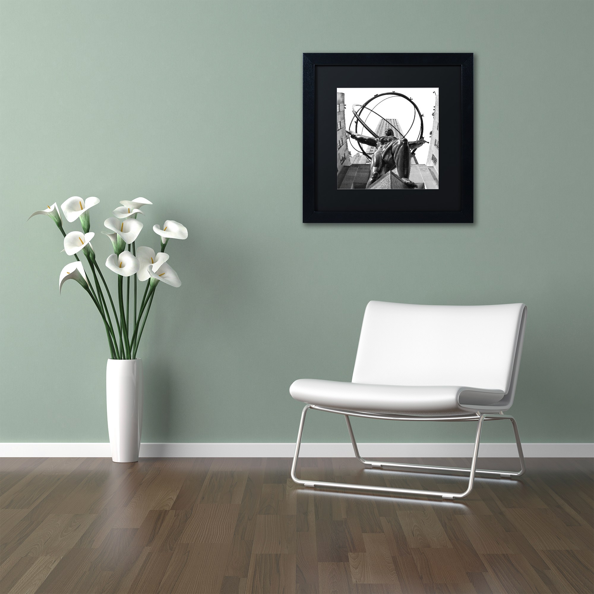 Trademark Fine Art "Atlas Rockefeller Center" Canvas Art by CATeyes, Black Matte, Black Frame