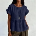 thumbnail image 5 of hoksml Women's Cotton Linen Ruffle Sleeve Peplum Blouse, Round Neck Casual Babydoll Top, Loose Fit Summer Daily Office Wear Shirt, 5 of 7