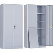 SUNCROWN Metal Storage Cabinets with Lock, 72" Locking Garage Cabinet with 2 Door and 4 Adjustable Shelves, Locking Tool Cabinets for Office,Home,Garage,Gym,School (Dark Grey)