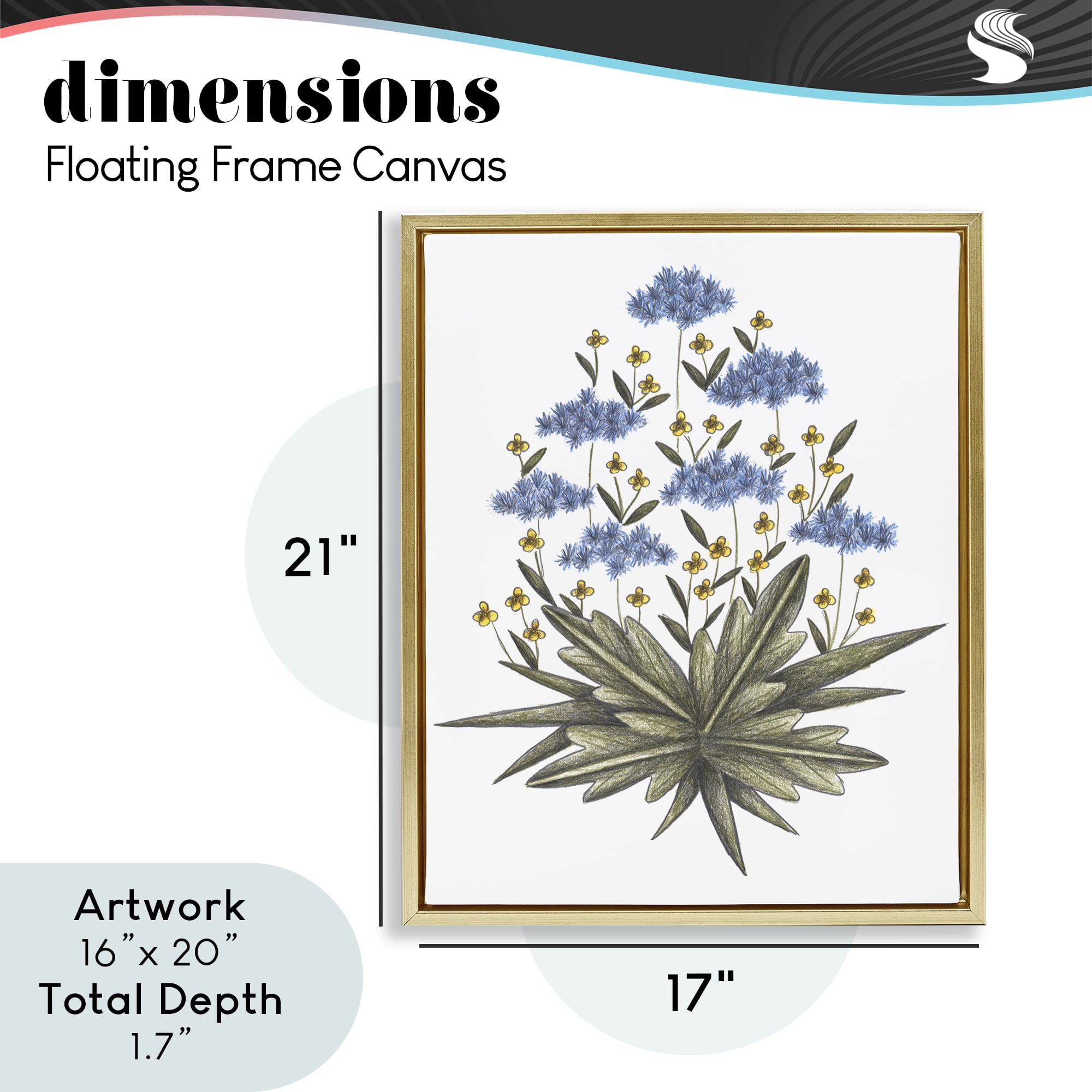 Where Wild Flowers Bloom Gold Framed Floater Canvas Wall Art, design by Cecilia Battaini