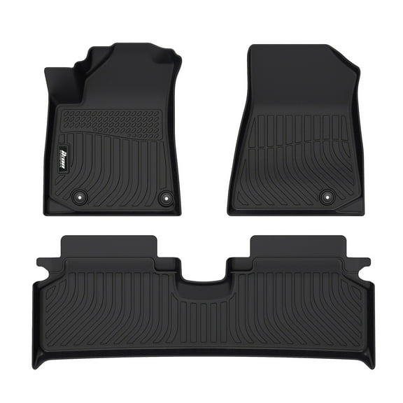 Ikon Motorsports Floor Mats Compatible With 2023-2025 Kia Niro EV, Black Car Auto TPE 3D Molded Carpets Liner Front Rear Row All Weather 3PC Set Protector
