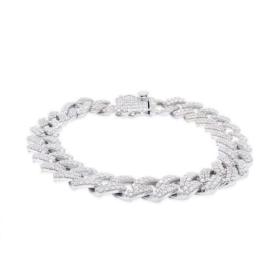 9 1/2 Carat Round Cut Lab Created Moissanite Diamond 12MM Width Curb Link Bracelet In 14k White Gold Over 925 Sterling Silver Bracelet 8.5"(G-H Color,9.50 Cttw)