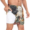 thumbnail image 2 of joogoo Men's Horses in Flowers Swim Trunks with Liner Pocket Beach Shorts XX-Large, 2 of 9