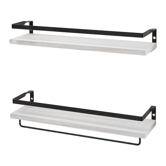 Floating Shelves for Wall, 2 Pack Solid Wood Bathroom Shelves, Wall Mounted Floating Shelf for Bathroom, Kitchen, Bedroom and Living Room, White