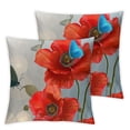 thumbnail image 2 of JRXY  Ink Painting Watercolor Pink Poppy Flowers Green Buds Butterfly Decorative Throw Pillow Cover Case Home Living Room Bed Sofa Car 2pcs 22x22in, 2 of 6