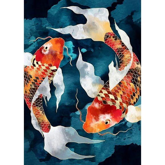 shiyou-5D Diamond Painting Kits, Diamond Art Kits for Adults, Fish Diamond Dots, Paint with Diamonds Round for Gift,Wall Decor(12x16") (Koi)
