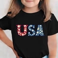 thumbnail image 2 of Girls Patriotic USA Daisy Floral T-Shirt 4th of July Kids Summer Short Sleeve Stretchy Soft Crewneck Top Black,Size 11-12T, 2 of 6