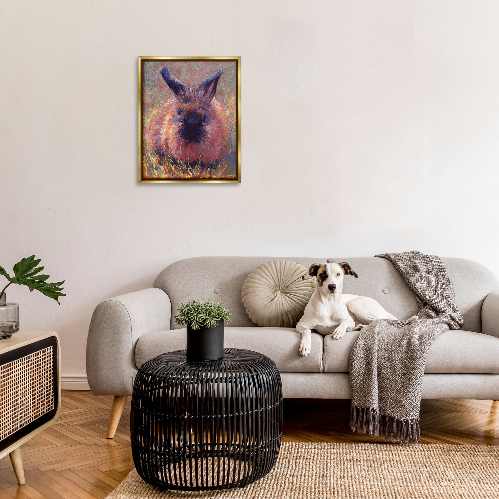 Stupell Industries Abstract Stippled Rabbit Animals & Insects Painting Gold Floater Framed Canvas Art Print Wall Art, 25 x 31