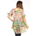 thumbnail image 2 of Sakkas Eli Women's Casual V neck Swing Ruffle Short Sleeve Top Blouse Tunic Floral - 586-White - S/M, 2 of 5
