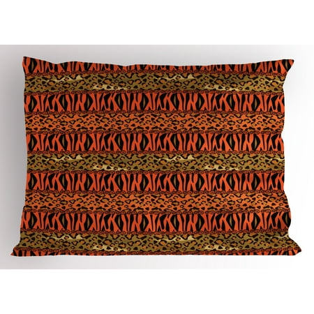 African Pillow Sham Leopard and Cheetah Skin Savannah Pattern Safari Fauna Primitive Artwork, Decorative Standard Size Printed Pillowcase, 26 X 20 Inches, Sephia Orange Amber, by Ambesonne
